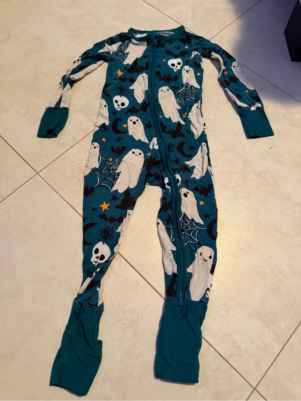Little Sleepies Ghost Print Teal One-Piece Pajamas with Zipper